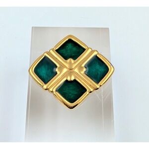 VTG Monet‎ Maltese Cross Brooch Green Enamel Gold Tone Courage Protection Symbol